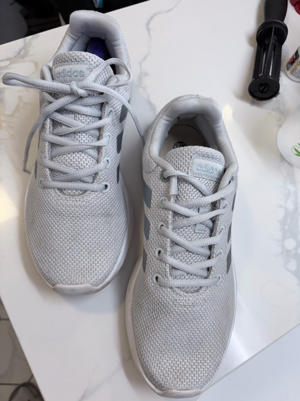 adidas Light Gray Mesh Running Shoes with Dark Gray Stripes